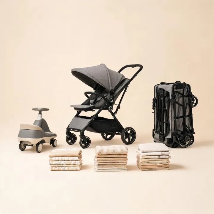 Baby Trend featured stroller wagon and soft nursery textile set